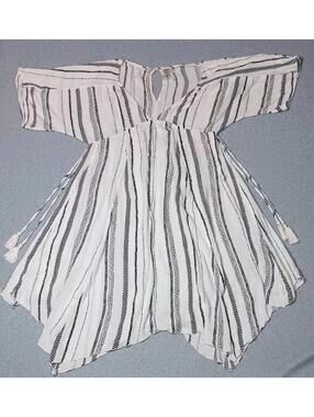 Lulus Midi Dress Womens Size XL Black And White Stripes Flowy Vneck Tie Back...